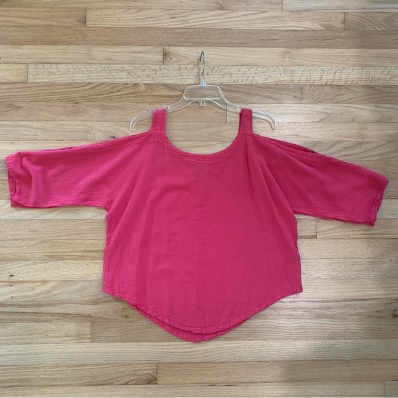Oh My Gauze! Sporty Cotton Cold Shoulder Top Hot Pink Size Small - Picture 2 of 9